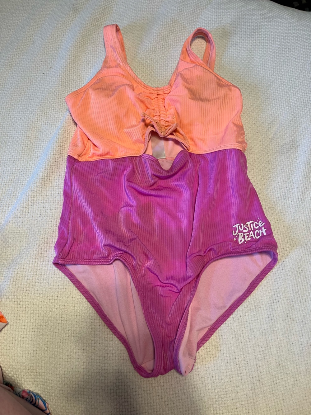 Justice Kids' Two-Tone Purple and Peach Swimsuit